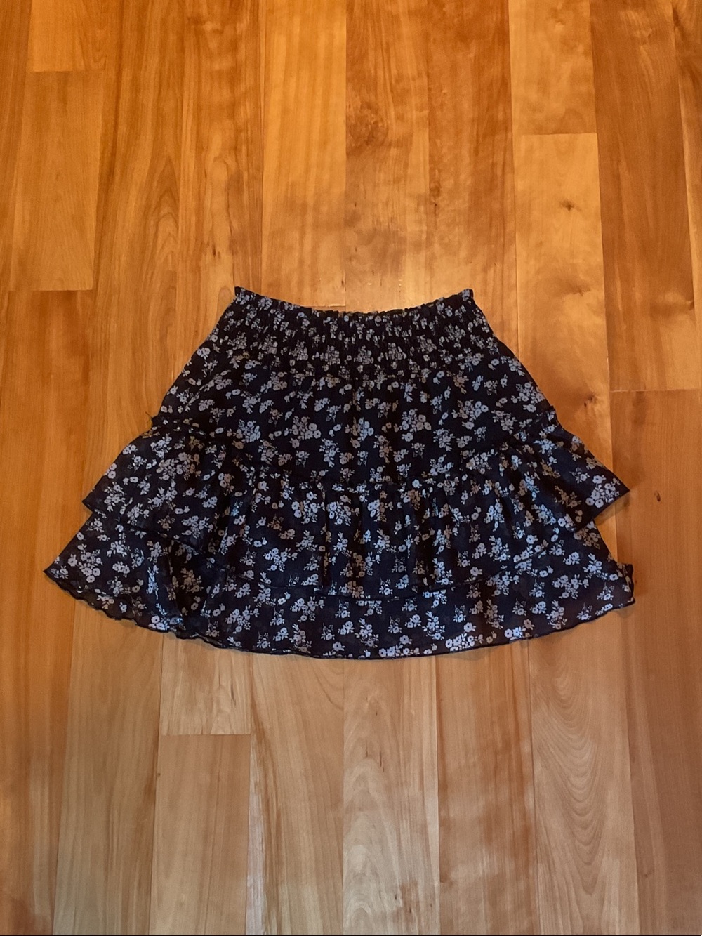 Altar'd State Navy Floral Ruffled Tiered Mini Skirt